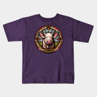 Stained Glass Pig Kids T-Shirt